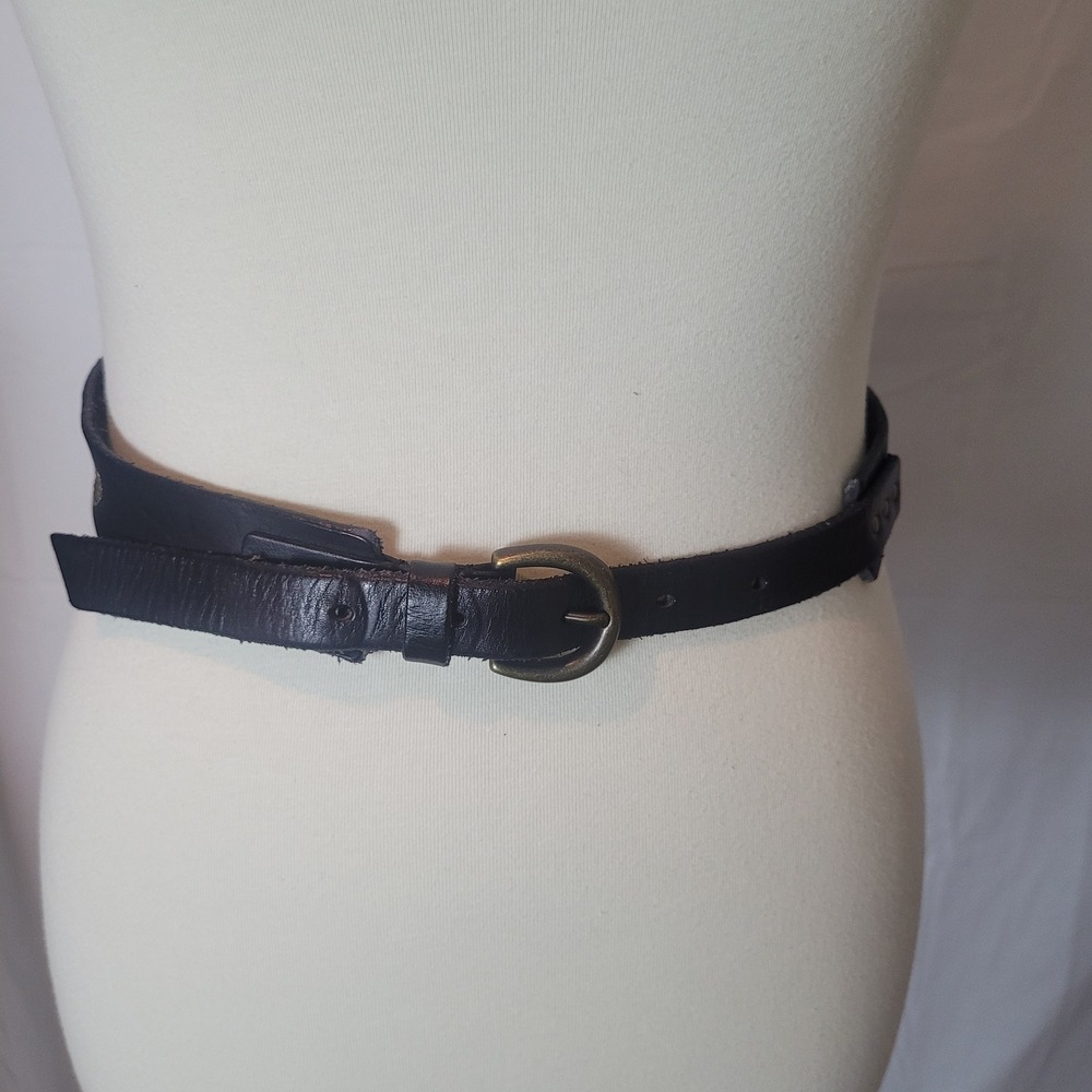 Old Navy Womens Dark Brown Genuine Leather Studded Western Belt Large Y2K Grunge